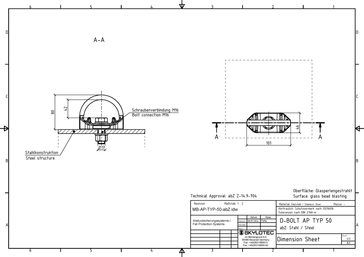Skylotec D-BOLT TYP 50 (AP-063-GPS) für Stahluntergründe