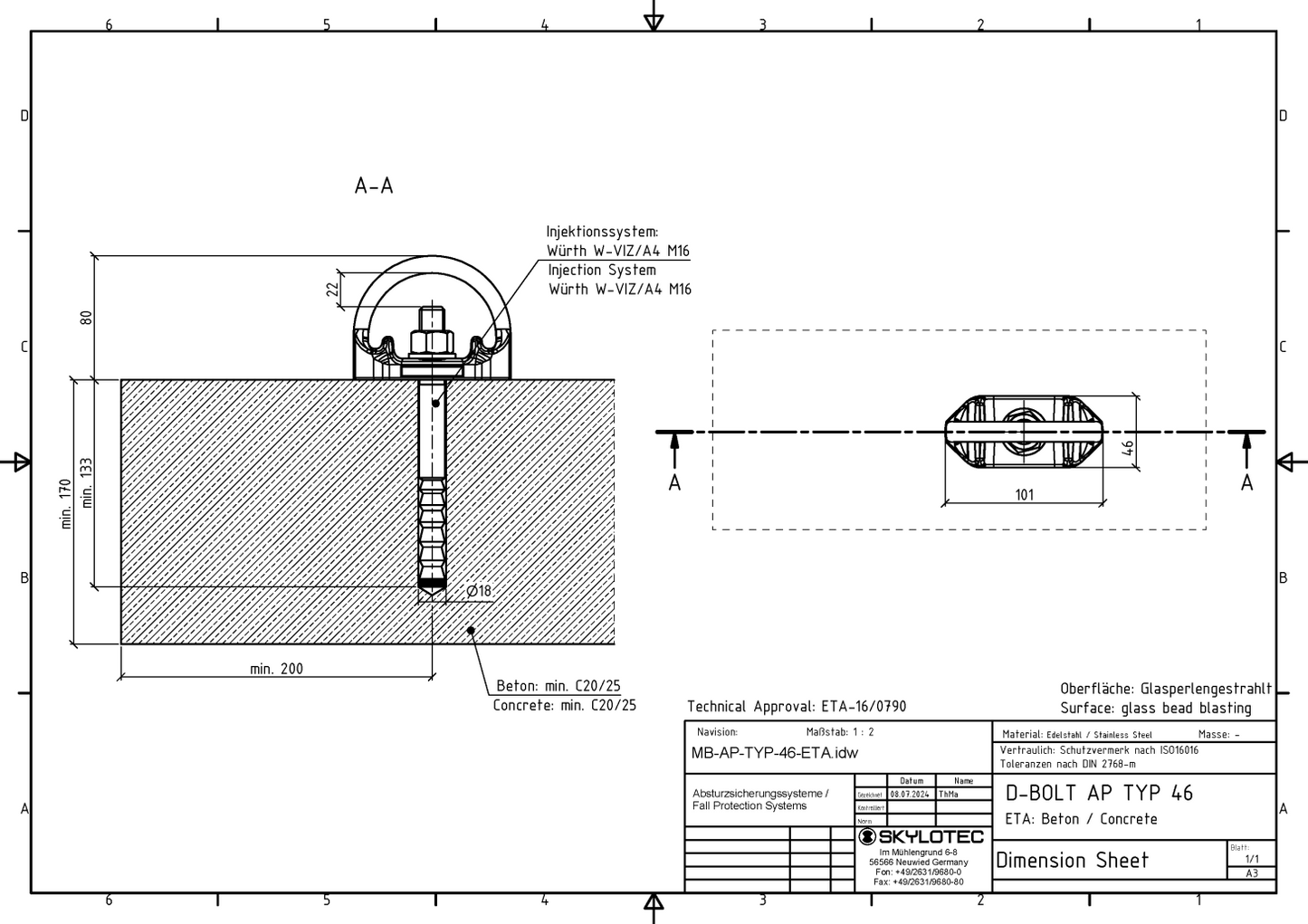 Skylotec D-BOLT TYP 46 (AP-063-GPS) für Betondecken